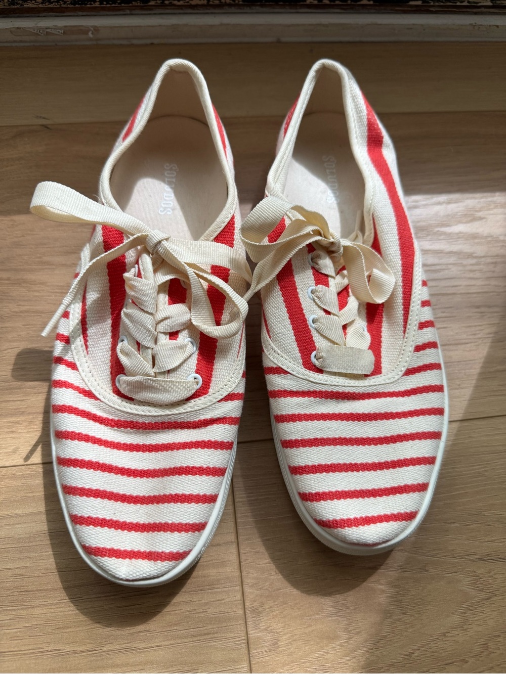 Soludos Red and Cream Striped Lace-Up Sneakers